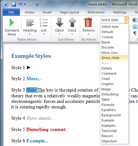 word collapsible list